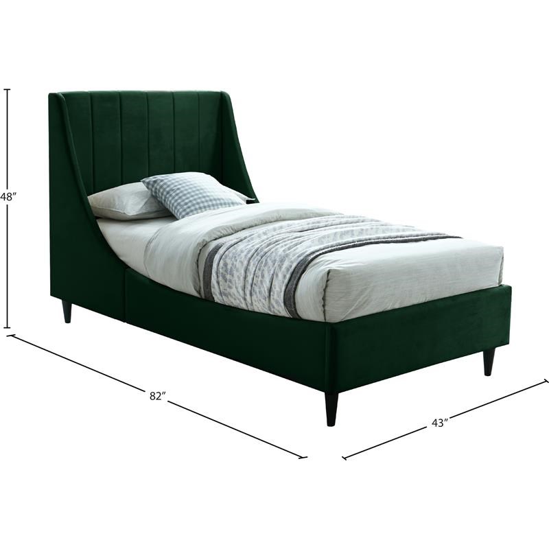 Meridian Furniture Eva Green Velvet Upholstered Twin Bed