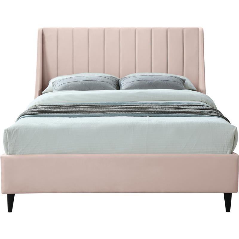 Meridian Furniture Eva Pink Velvet Upholstered Full Bed
