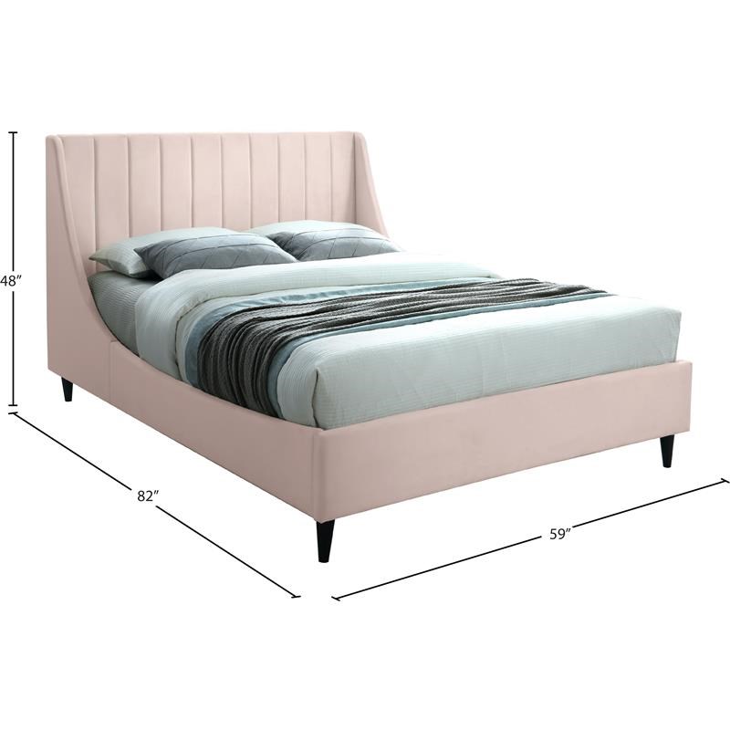 Meridian Furniture Eva Pink Velvet Upholstered Full Bed