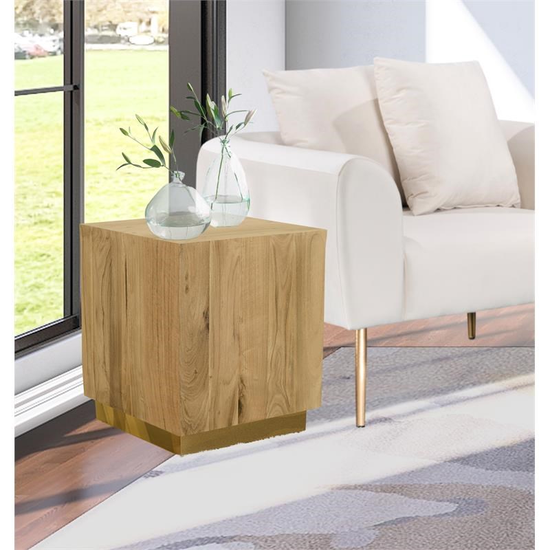 Meridian Furniture Acacia Wooden Top End Table with Durable Gold Metal Base
