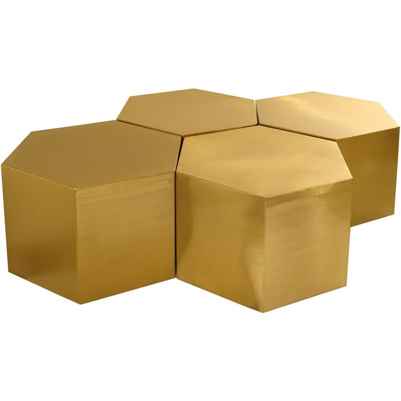 Meridian Furniture Hexagon Brushed Gold 4 Piece Modular Coffee Table