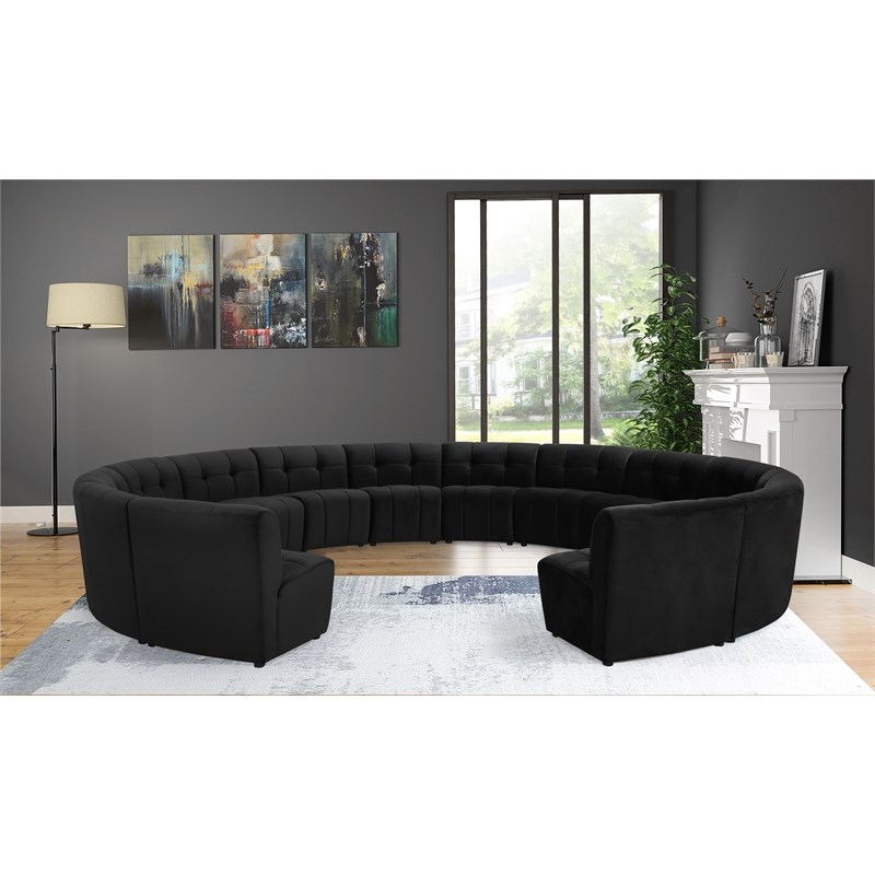 Meridian Furniture Limitless Black Velvet Modular 14 Piece Sectional