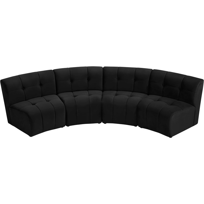 Meridian Furniture Limitless Black Velvet Modular 4 Piece Sectional