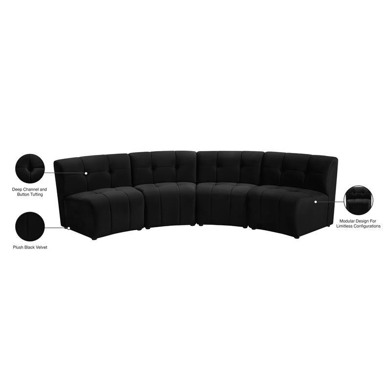 Meridian Furniture Limitless Black Velvet Modular 4 Piece Sectional