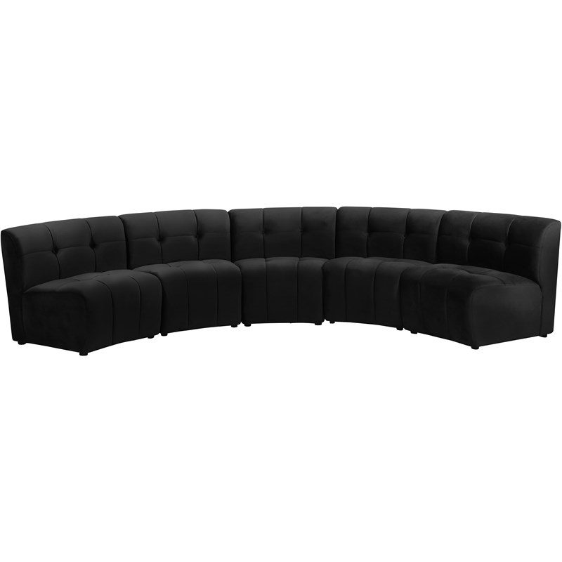 Meridian Furniture Limitless Black Velvet Modular 5 Piece Sectional