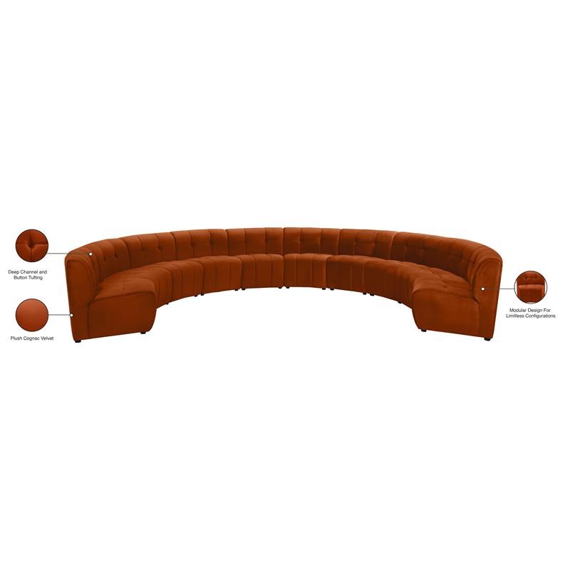 Meridian Furniture Limitless Cognac Velvet Modular 10 Piece Sectional