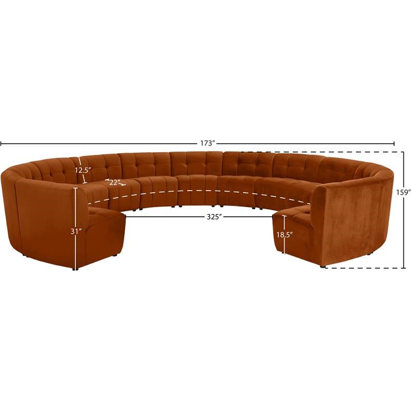 Meridian Furniture Limitless Cognac Velvet Modular 13 Piece Sectional
