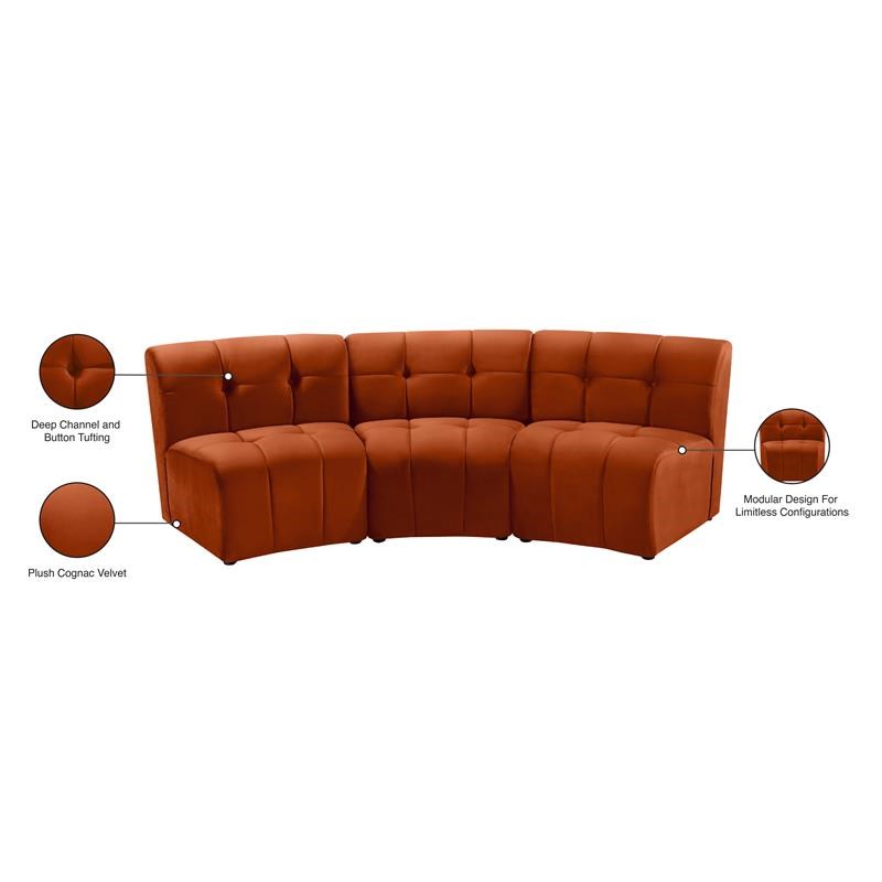 Meridian Furniture Limitless Cognac Velvet Modular Sofa