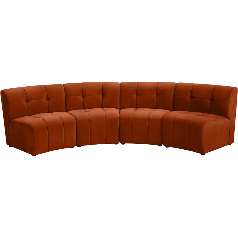 Meridian Furniture Limitless Cognac Velvet Modular 4 Piece Sectional