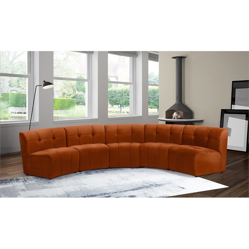 Meridian Furniture Limitless Cognac Velvet Modular 5 Piece Sectional