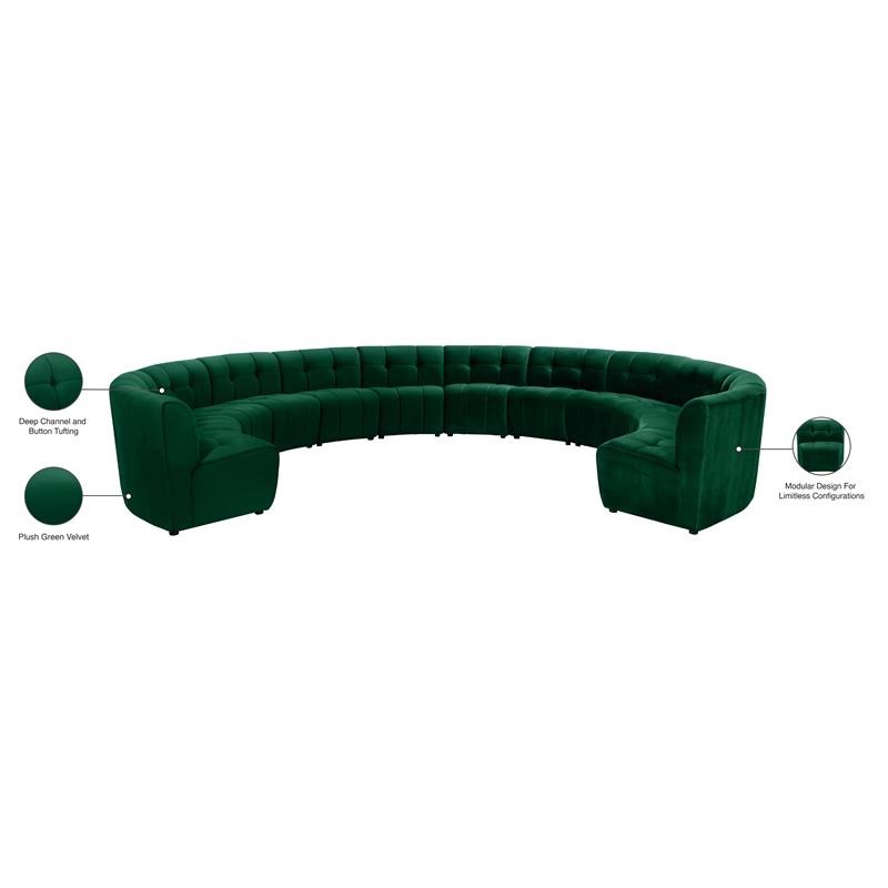 Meridian Furniture Limitless Green Velvet Modular 12 Piece Sectional