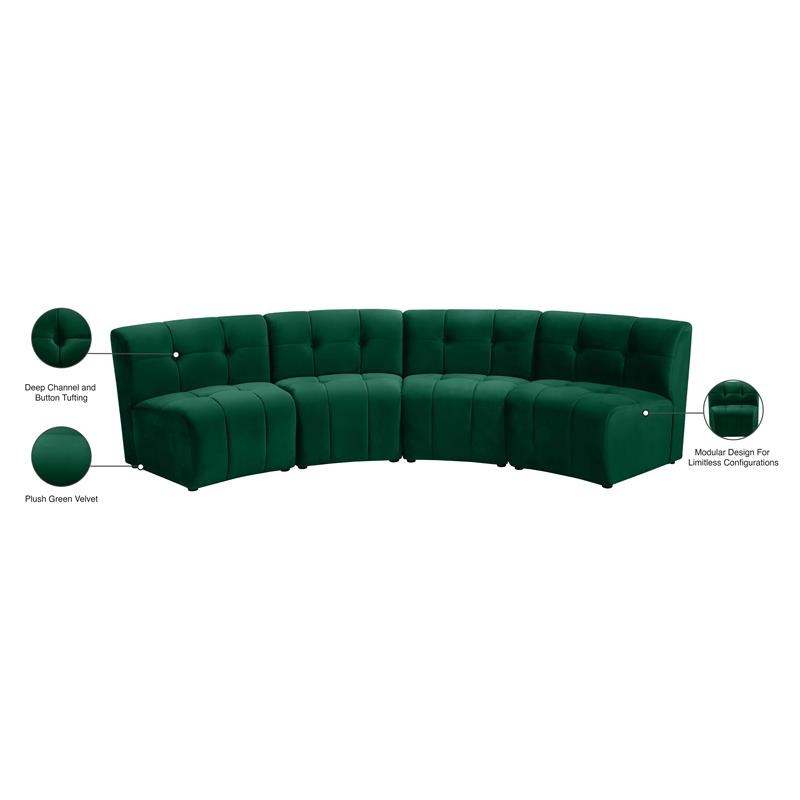 Meridian Furniture Limitless Green Velvet Modular 4 Piece Sectional