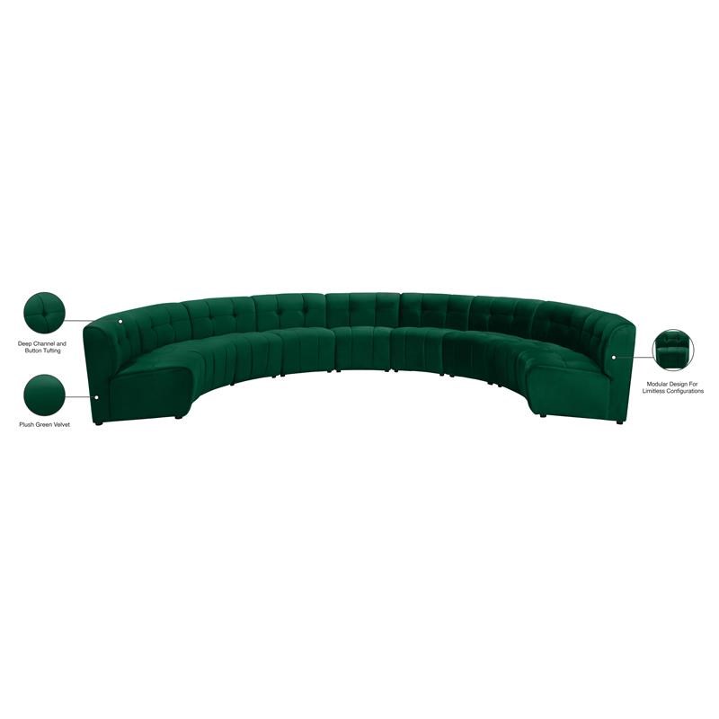 Meridian Furniture Limitless Green Velvet Modular 9 Piece Sectional