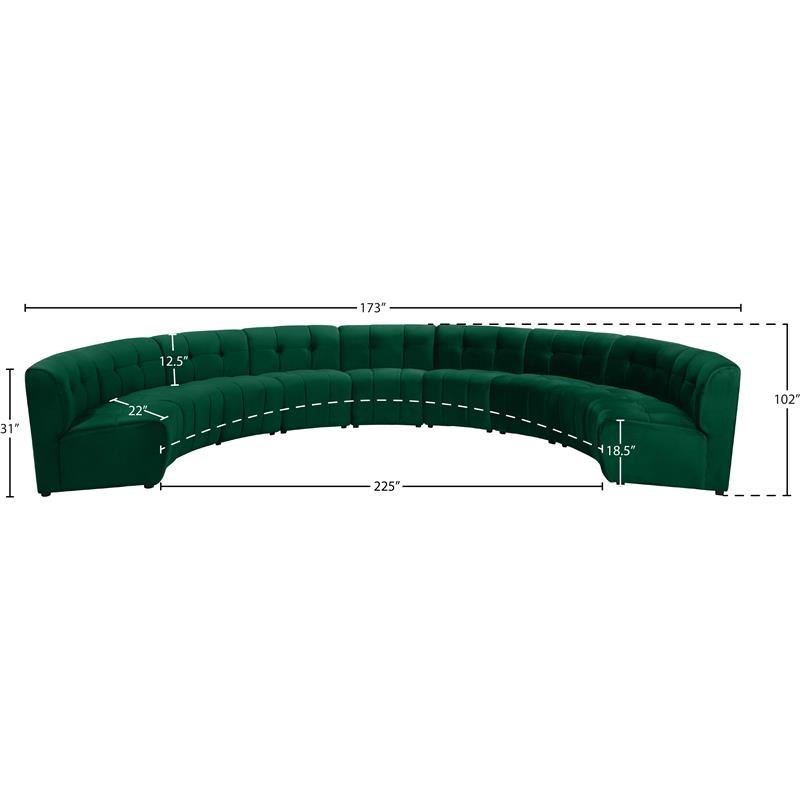 Meridian Furniture Limitless Green Velvet Modular 9 Piece Sectional