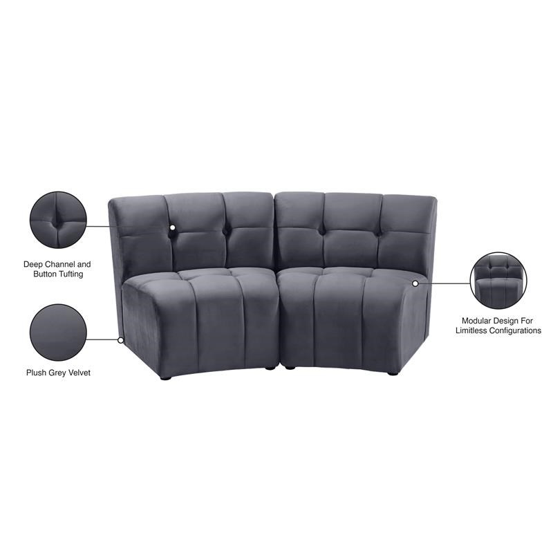 Meridian Furniture Limitless Gray Velvet Modular Loveseat