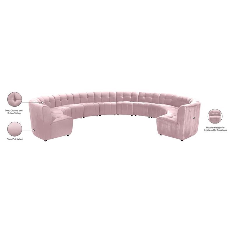 Meridian Furniture Limitless Pink Velvet Modular 12 Piece Sectional