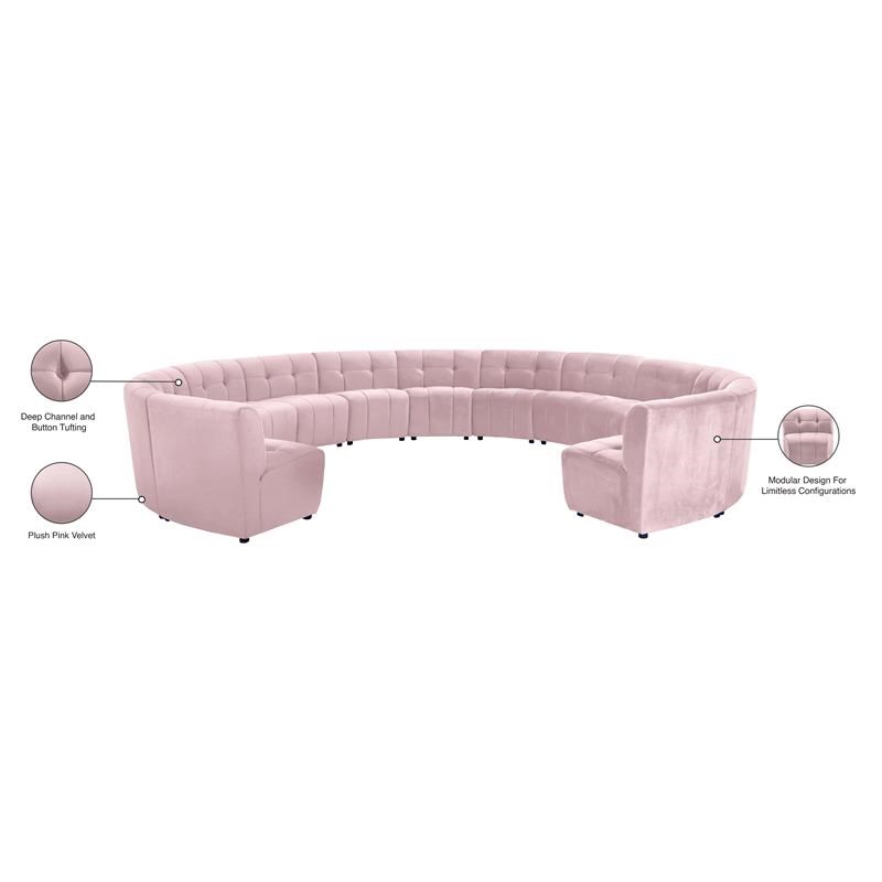 Meridian Furniture Limitless Pink Velvet Modular 13 Piece Sectional