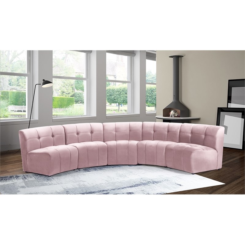 Meridian Furniture Limitless Pink Velvet Modular 5 Piece Sectional