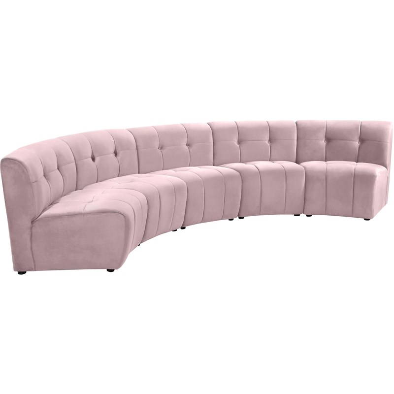 Meridian Furniture Limitless Pink Velvet Modular 5 Piece Sectional