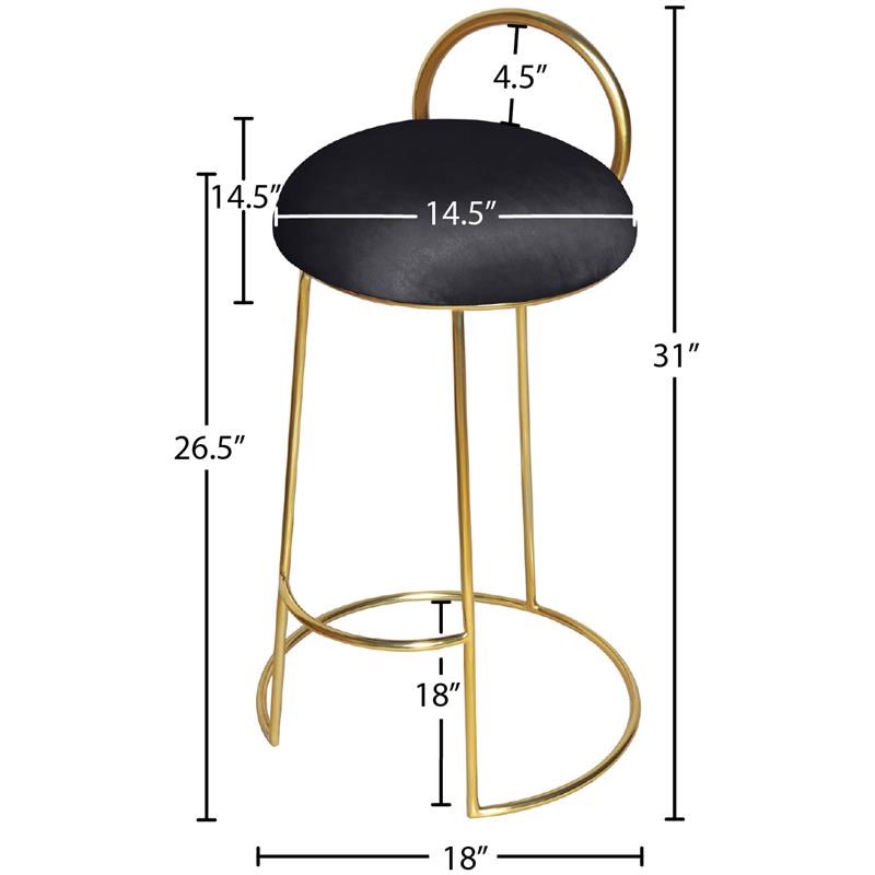 Meridian Furniture Ring Soft Black Velvet Counter Stool in Brushed Gold Finish