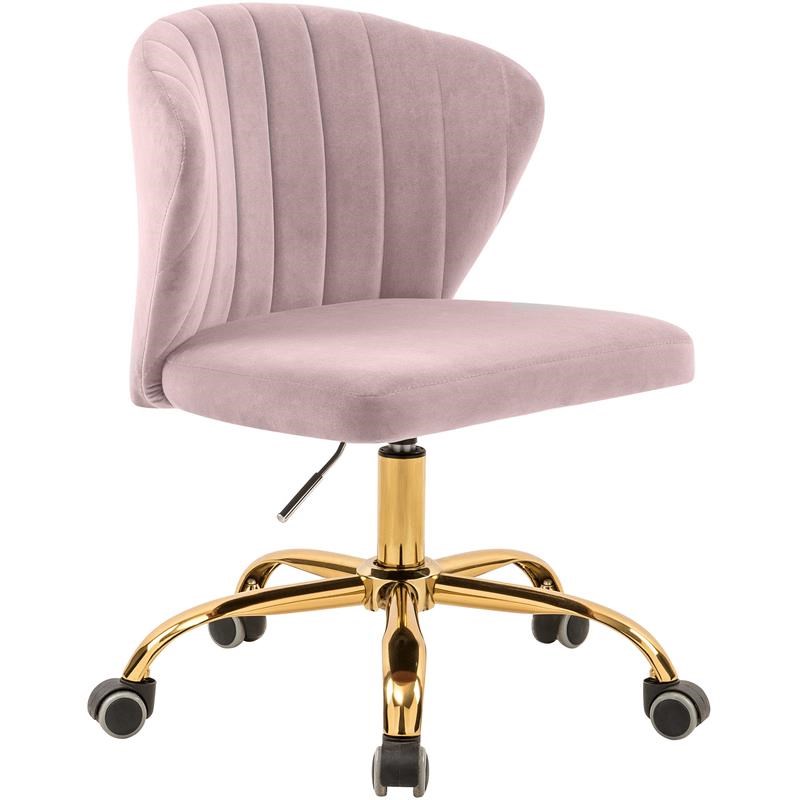 Meridian Furniture Finley Swivel Adjustable Pink Velvet and Gold Office Chair
