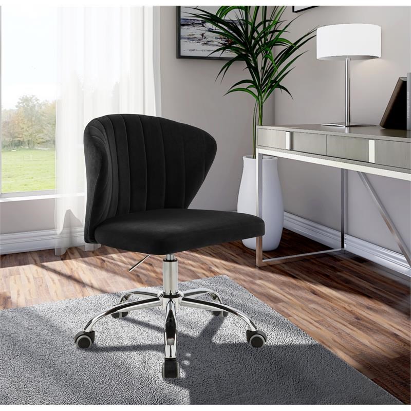 Meridian Furniture Finley Swivel Adjustable Black Velvet and Chrome Office Chair