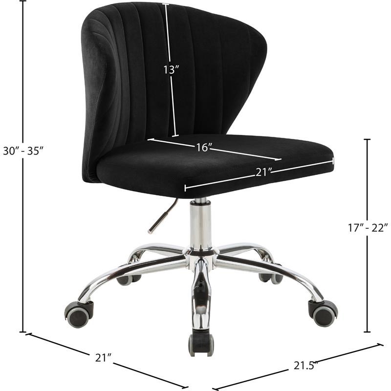 Meridian Furniture Finley Swivel Adjustable Black Velvet and Chrome Office Chair