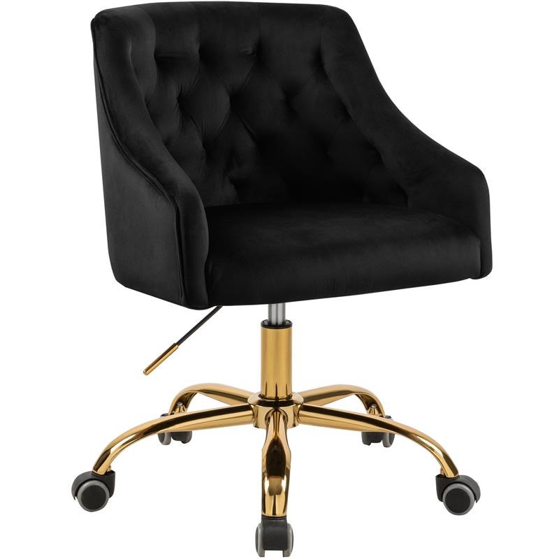 Meridian Furniture Arden Swivel Adjustable Black Velvet and Gold Office Chair