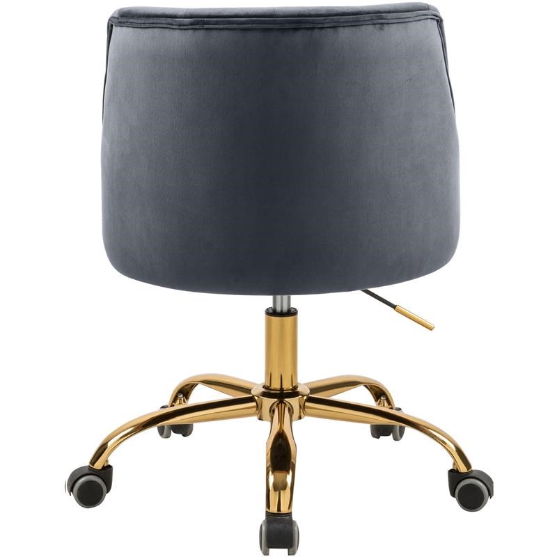 Meridian Furniture Arden Swivel Adjustable Gray Velvet and Gold Office Chair