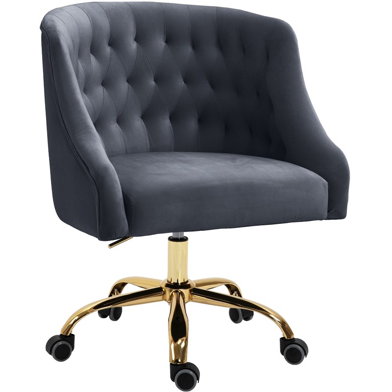 Meridian Furniture Arden Swivel Adjustable Gray Velvet and Gold Office Chair