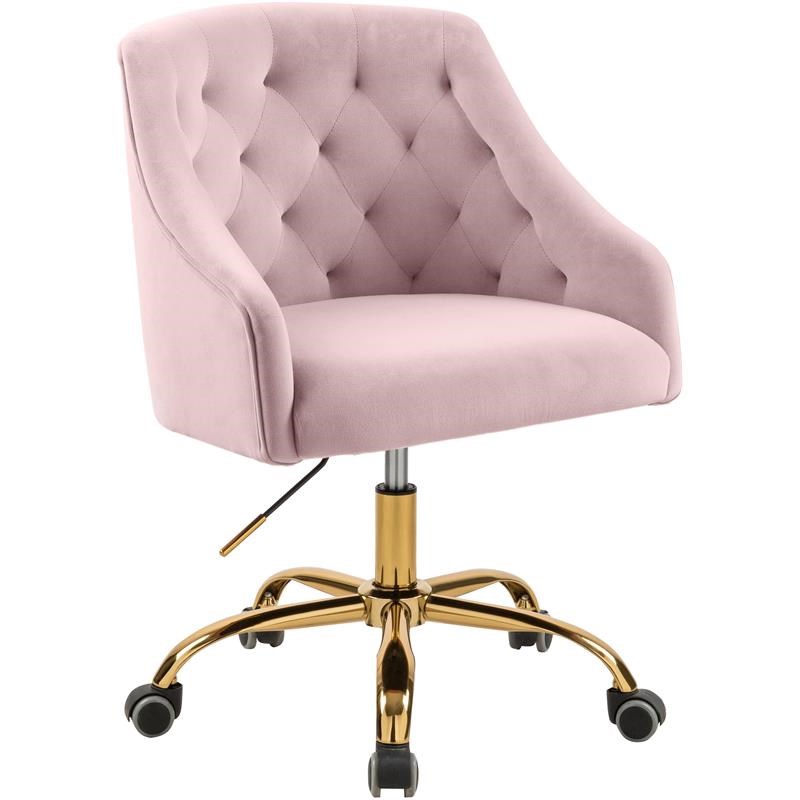 Meridian Furniture Arden Swivel Adjustable Pink Velvet and Gold Office Chair