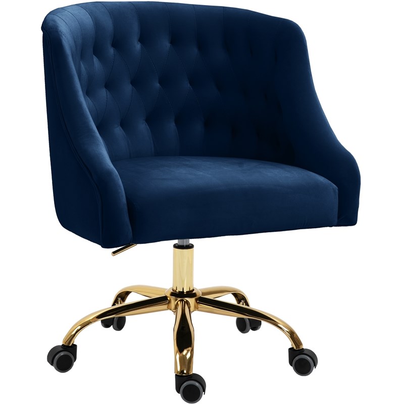 Meridian Furniture Arden Swivel Adjustable Navy Velvet and Gold Office Chair