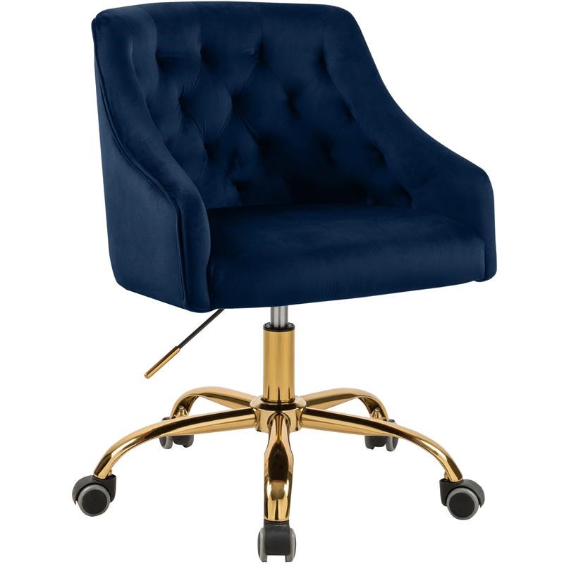 Meridian Furniture Arden Swivel Adjustable Navy Velvet and Gold Office Chair