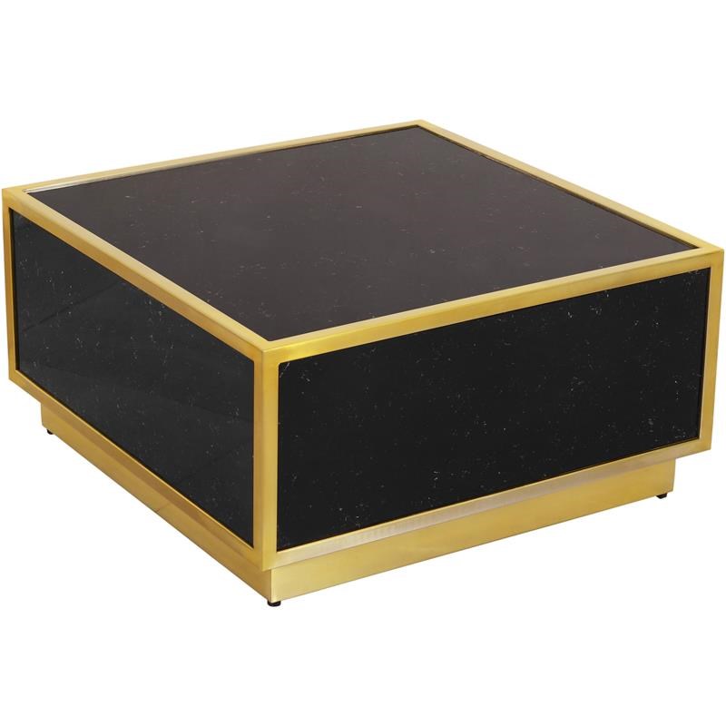 Meridian Furniture Glitz Black Faux Marble Top Coffee Table with Gold Metal Base