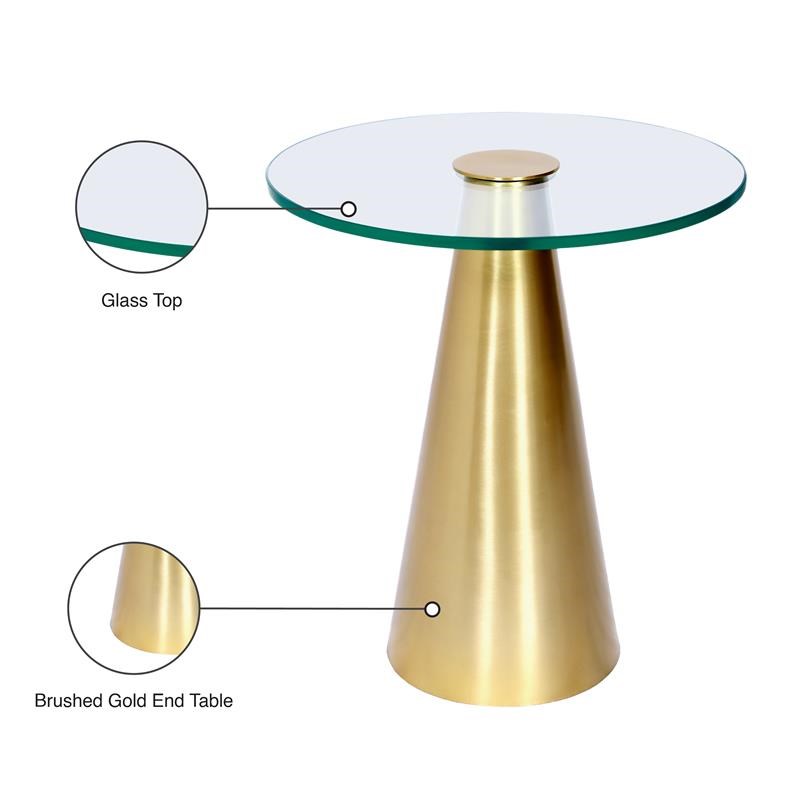 Meridian Furniture Glassimo Glass Top End Table with Brushed Gold Iron Base