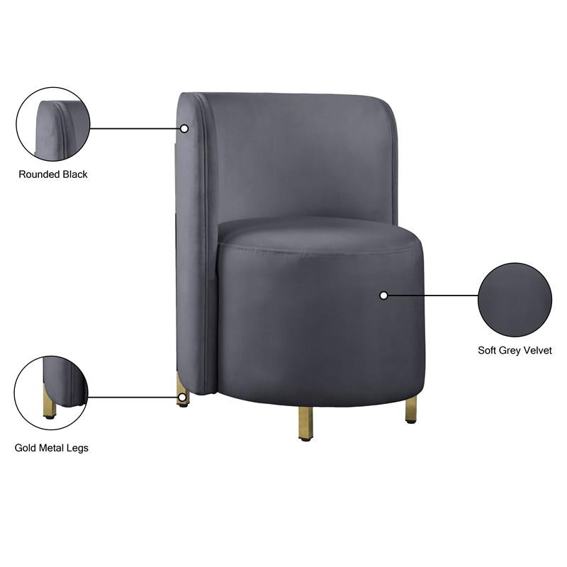 Meridian Furniture Rotunda Gray Velvet Rounded Back Accent Chair in Gold Finish