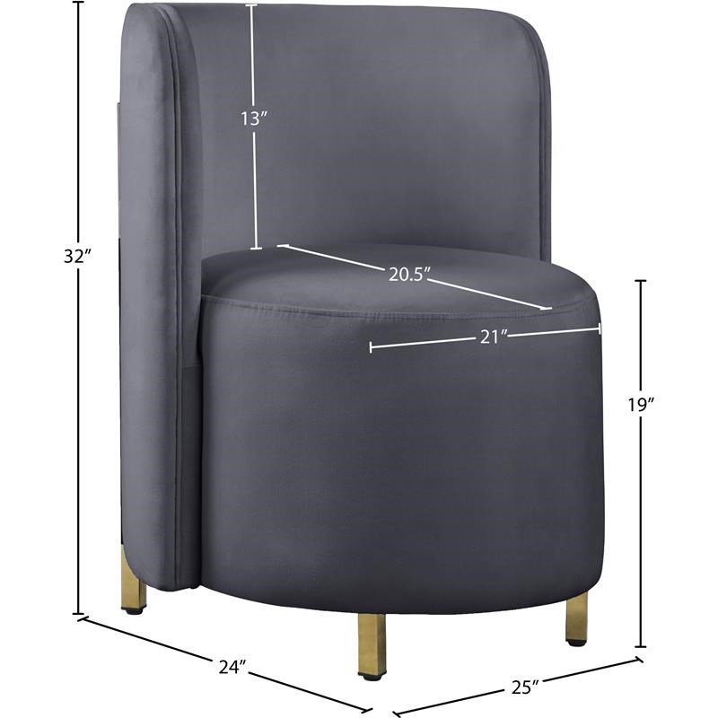 Meridian Furniture Rotunda Gray Velvet Rounded Back Accent Chair in Gold Finish