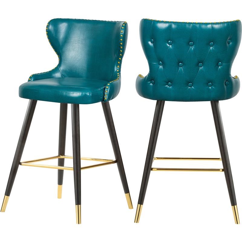 Meridian Furniture Hendrix Blue Faux Leather 28" Bar Stool (Set of 2