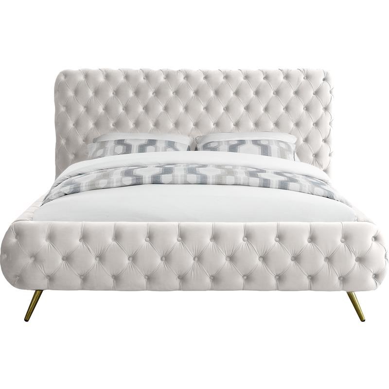 Meridian Furniture Delano Solid Wood Tufted Velvet King Bed in Cream