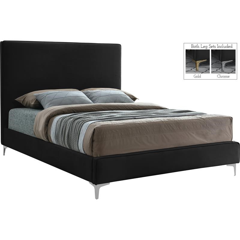 Meridian Furniture Geri Black Velvet Full Bed with Gold and Chrome Legs Included