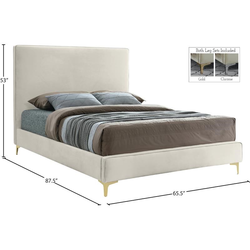 Meridian Furniture Geri Cream Velvet Queen Bed with Gold & Chrome Legs Included
