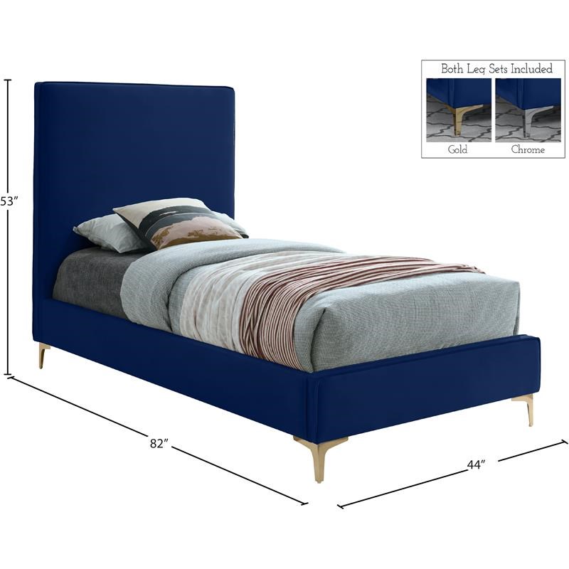 Meridian Furniture Geri Navy Velvet Twin Bed with Gold and Chrome Legs Included