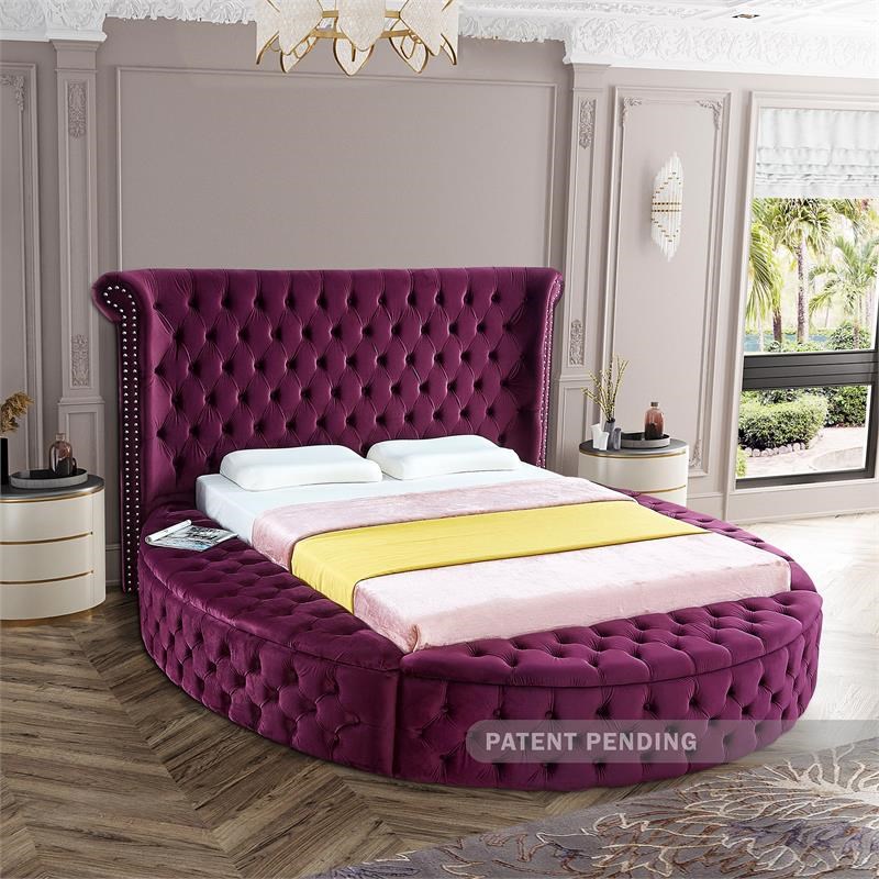 Meridian Furniture Luxus Purple Velvet Queen Bed Homesquare
