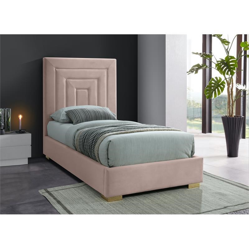 Meridian Furniture Nora Rich Pink Velvet Twin Bed with Gold/Chrome Legs Included