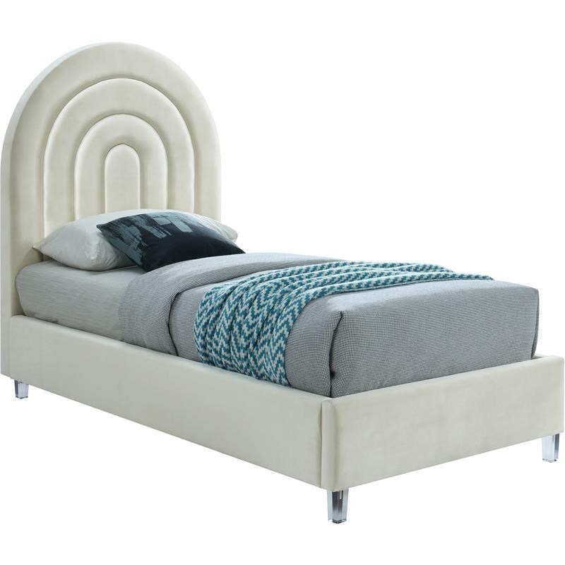 Meridian Furniture Rainbow Cream Velvet, Cream Twin Bed Frame