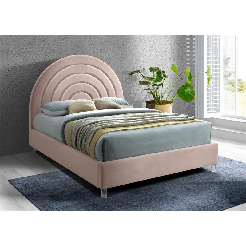 Meridian Furniture Rainbow Pink Velvet Queen Bed in Acrylic Finish