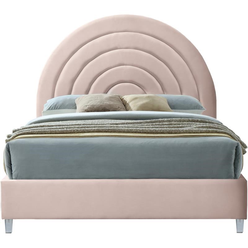 Meridian Furniture Rainbow Pink Velvet Queen Bed in Acrylic Finish