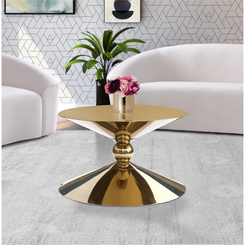 Meridian Furniture Malia Gold Metal Hourglass Shaped Coffee Table