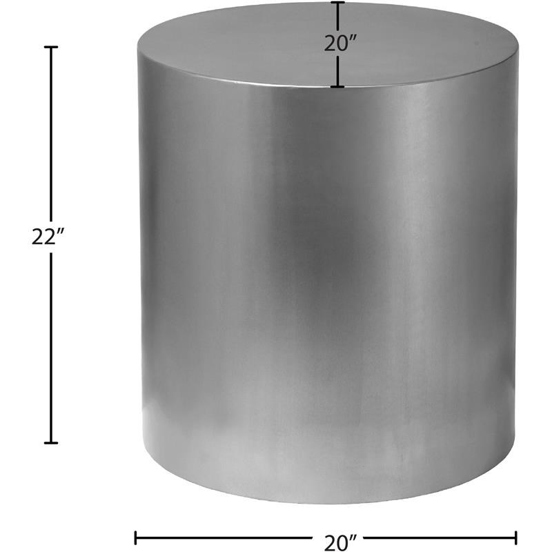 Meridian Furniture Cylinder Round Brushed Chrome Metal End Table