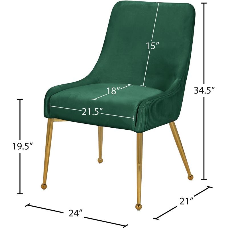 Meridian Furniture Ace Green Velvet Dining Chair with Gold Legs (Set of 2)